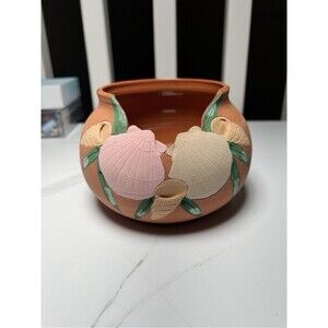 Vintage Home Decor Clay Pottery Pink Cream Seashells
